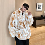 Ilooove - Tie-dyed Lamb Wool Oversized Sweater Men's Street Luxury Warm Couples Coat Loose Lamb Plush Unisex Jacket