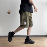 Summer Youth Loose Oversized Men's Clothing Solid Color Elastic Waist Spliced Pocket Fashion Casual Trend All-match Cargo Shorts