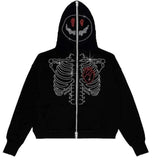 Y2K Rhinestone Cobweb Zip Up Oversized Hooded 2022 Autumn Goth Sweatshirt Men Women Grunge Hooded Jacket Streetwear Y2K Clothing