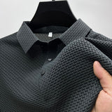 2023 Summer High-end Mesh Ice Silk Short Sleeve Polo Shirt Men Lapel Buttons Solid Color Breathable Silky Polo T Shirt for Men