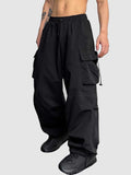 Loose Fit Cargo Pants for Men Solid Streetwear Tooling Trousers Mid-waist Drawstring Beam Feet Parachute Pants