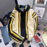 Ilooove Korean Street Style Men and Women Trendy Color Blocked Striped Hooded Sweater for Couples Autumn and Winter Loose Retro Casual