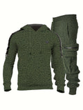 2pcs Sportswear, Men's Mid Stretch Hoodie & Cargo Pants For Outdoor Spring Fall Winter