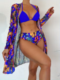 3-Piece Tropical Halter Bikini Set with High-Cut Triangle Top & Tie-Side Bottoms - Includes Stylish Cover-Up Shirt for Beachwear, Women’s Vibrant Swimwear Ensemble