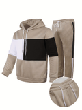 Men's Colorblock Hooded Sweatshirt Casual Outfit Set, 2 Pieces Long Sleeve Pullover Hoodies And Drawstring Sweatpants