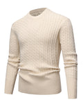 Soft Mid-Stretch Men's Pullover Sweater - Long Sleeve Crew Neck Top for Casual Wear, Comfortable, Breathable, Solid Knitted