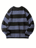 Men's Casual Fashion Striped Pullover Sweater, Spring/Autumn Thin Polyester Knit, Round Neck, Stretchy Fabric, Regular Fit