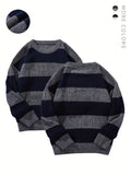 Men's Trendy Striped Knit Pullover: Warm, Cozy Crew Neck Sweater in Comfort-Fit Polyester - Easy Care