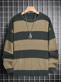 Men's Trendy Striped Knit Pullover: Warm, Cozy Crew Neck Sweater in Comfort-Fit Polyester - Easy Care