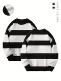 Men's Trendy Striped Knit Pullover: Warm, Cozy Crew Neck Sweater in Comfort-Fit Polyester - Easy Care