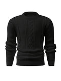 Men's Stylish Solid Color Cable Knit Sweater - High Stretch, Round Neck Pullover for All Seasons