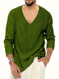 Plus Size Men's V-Neck Sweater - Cozy Knit Pullover for Spring & Fall, Stylish Casual Wear for Outdoor Comfort & Easy Layering