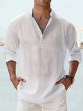 Casual All-match Men's Solid Long Sleeve Shirt With Button & Boat Neck, Spring Fall Outdoor