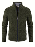 Warm Zip Up Jacket Sweater, Men's Casual Lapel Solid Color Cardigan For Fall Winter