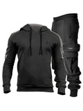 2pcs Sportswear, Men's Mid Stretch Hoodie & Cargo Pants For Outdoor Spring Fall Winter