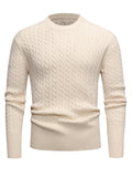 Soft Mid-Stretch Men's Pullover Sweater - Long Sleeve Crew Neck Top for Casual Wear, Comfortable, Breathable, Solid Knitted