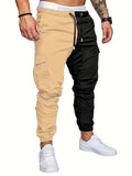 Drawstring Sweatpants With Flap Pocket Loose Fit Cargo Pants Men's Casual Slightly Stretch Joggers For Spring Autumn