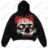 Ilooove Black High Street Gothic Matta Mummy Sweater Street Casual Y2k Hoodie