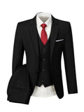 3-Piece Set of Men's Classic Solid Dress Suit - Notch Lapel Blazer, Single Breasted Dress Vest, and Formal Pants for Business, Banquet, and Wedding Occasions - High-Quality, Comfortable, and Versatile