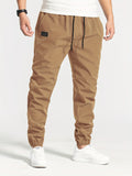 Men's Comfort Streetwear Tapered Pants - Mid Waist, Casual Drawstring Trousers with Belt, All-Season Durable Polyester