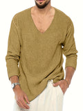 Plus Size Men's V-Neck Sweater - Cozy Knit Pullover for Spring & Fall, Stylish Casual Wear for Outdoor Comfort & Easy Layering