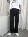 Men's Fashion Solid Color Straight Leg Casual Pants, Wide Leg Dress Trousers For Summer