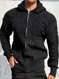 Plus Size Stylish Geometric Pattern Hooded Cardigan Sweater - Fall/Winter Casual Pullover for Big and Tall Men - Soft, Warm, and Cozy with Adjustable Hood and Relaxed Fit