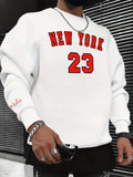 NEW YORK 23 Print Fashionable Men's Casual Long Sleeve Crew Neck Pullover Sweatshirt, Suitable For Outdoor Sports, For Autumn Spring, Can Be Paired With Hip-hop Necklace, As Gifts