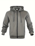 Men's Stylish Fleece-Lined Zip-Up Hoodie With Pockets, Breathable Comfy Hooded Coat For Spring And Autumn