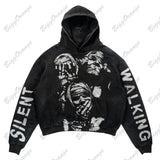 Ilooove Black High Street Gothic Matta Mummy Sweater Street Casual Y2k Hoodie