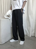 Men's Fashion Solid Color Straight Leg Casual Pants, Wide Leg Dress Trousers For Summer