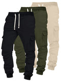 3Pcs Men's Cargo Pants Set with Multiple Pockets - Comfortable Loose-Fit Trousers for Work & Outdoor Leisure, Urban Streetwear with Hip Hop Influence