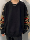 Plus Size Men's Cozy Tribal Sweater - Soft Knitted Crew Neck Pullover with Preppy Style, Casual Fit, and Warmth for Fall/Winter Season - Perfect for Outdoor Activities and Daily Wear