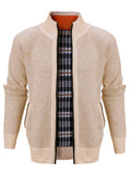 Warm Zip Up Jacket Sweater, Men's Casual Lapel Solid Color Cardigan For Fall Winter