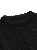 Men's Stylish Solid Color Cable Knit Sweater - High Stretch, Round Neck Pullover for All Seasons