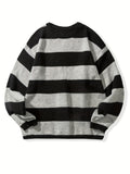 Men's Casual Fashion Striped Pullover Sweater, Spring/Autumn Thin Polyester Knit, Round Neck, Stretchy Fabric, Regular Fit