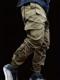 Mens Cargo Pants with High-Visibility Luminous Trim - Comfortable Casual Style for Outdoor Adventures - Spacious Multi Pockets & Adjustable Drawstring Waist - Perfect for Spring and Fall