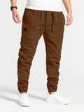 Men's Comfort Streetwear Tapered Pants - Mid Waist, Casual Drawstring Trousers with Belt, All-Season Durable Polyester