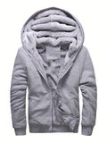 Warm Fleece Hooded Jacket, Men's Casual Stretch Zip Up Jacket Coat For Fall