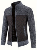 Men's Warm Sweater Casual Quilted Jacket, Stand Collar Jacket Coat For Fall Winter