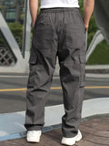 Mens Cargo Pants with Elastic Drawstring - Spacious Pockets, Loose Fit & Trendy Solid Color - Perfect for Casual Style