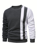 Fall Mens Outfits Color Block Trendy Sweatshirt, Men's Casual Creative Design Crew Neck Sweatshirt For Men Fall Winter