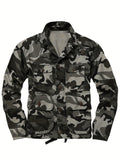 Men's Stylish Camo Cargo Windbreaker Jacket - Water-Resistant Cotton Coat with Multiple Pockets for Outdoors Hiking, Camping, and Travel - Regular Fit, Breathable, and Durable