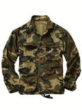 Men's Stylish Camo Cargo Windbreaker Jacket - Water-Resistant Cotton Coat with Multiple Pockets for Outdoors Hiking, Camping, and Travel - Regular Fit, Breathable, and Durable