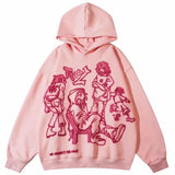 Ilooove Cartoon Graphic Print Hoodies Women Men Y2K Streetwear Harajuku Long Sleeve Pink Hooded Sweatshirt Vintage Casual Loose Hoodie