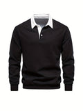 Cotton Blend Retro Color Block Men's Casual Pullover Long Sleeve Lapel Shirt For Spring Fall, Men's Clothing