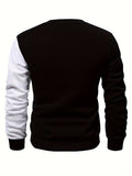 Fall Mens Outfits Color Block Trendy Sweatshirt, Men's Casual Creative Design Crew Neck Sweatshirt For Men Fall Winter