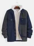 Fashionable Men's Contrast Color Reversible Fleece Double Patch Pocket Casual Jacket, Suitable For Autumn And Winter