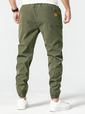 Men's Comfort Streetwear Tapered Pants - Mid Waist, Casual Drawstring Trousers with Belt, All-Season Durable Polyester