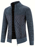 Men's Warm Sweater Casual Quilted Jacket, Stand Collar Jacket Coat For Fall Winter